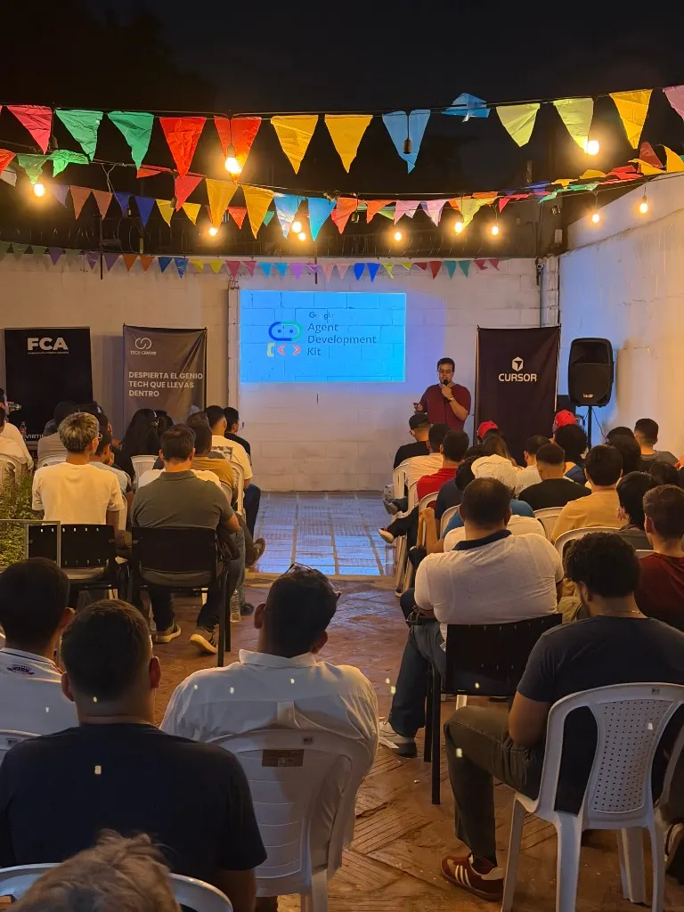 Evento comunitario nocturno al aire libre